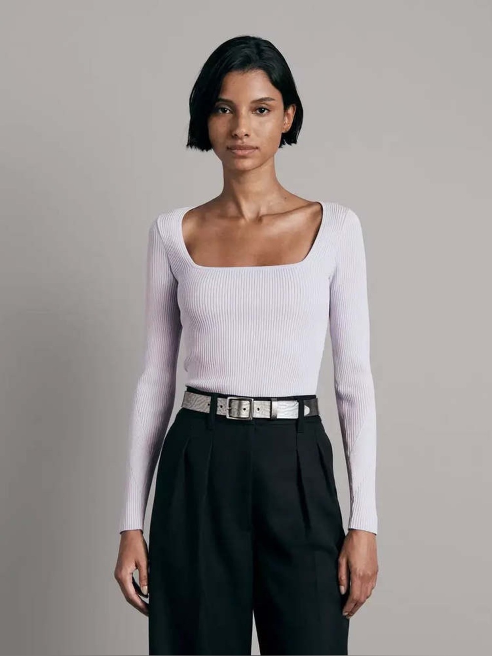 Rag & Bone Asher Viscose Long Sleeve Top Ribbed Knit Sculpt Sweater Shirt Purple